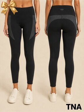 Aritzia TNA Leggings Black Grey Insert Shapes Cotton Blend Sz Small Activewear